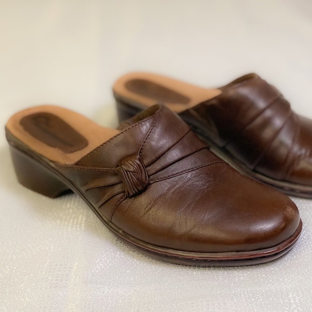 Brown Boho Fashion Leather Comfort Clog Earth Origins ADDISON Slides Shoe 7.5